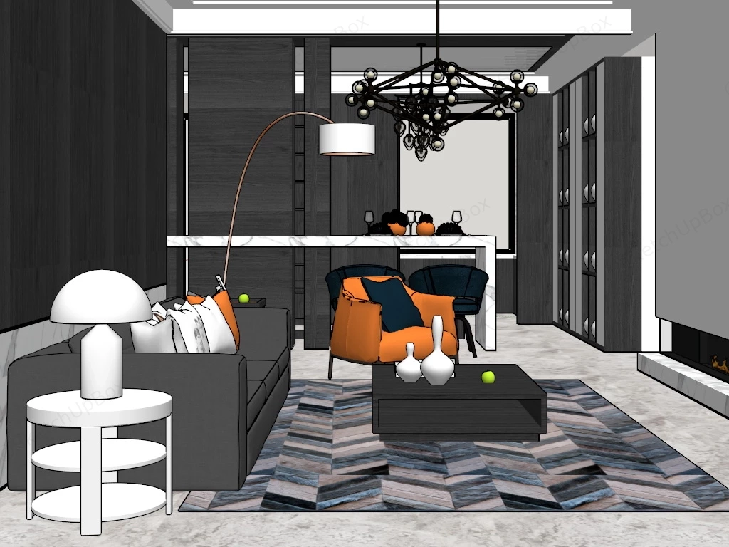 Black And Grey Living Room Decor sketchup model preview - SketchupBox