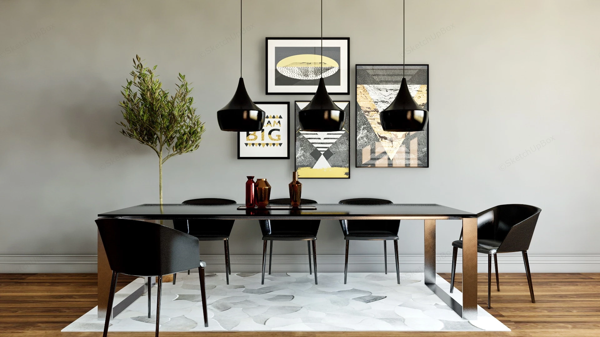 Modern Black Dining Room Set sketchup model preview - SketchupBox