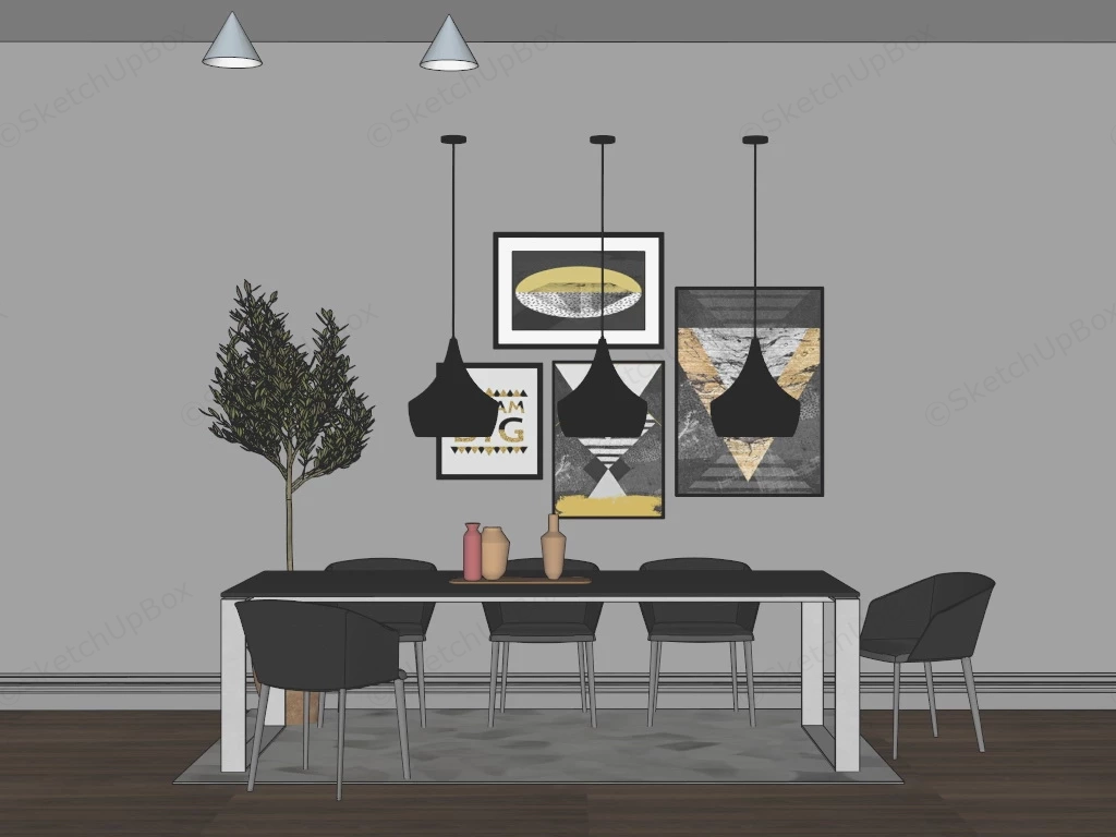 Modern Black Dining Room Set sketchup model preview - SketchupBox