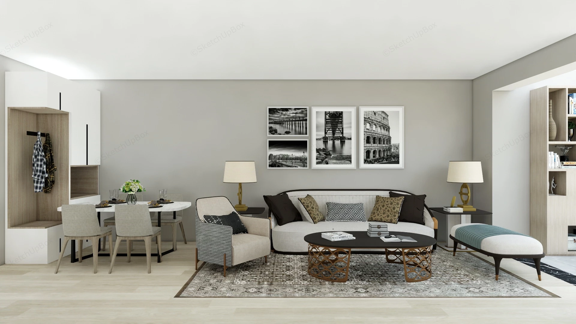 Living Room Dining Room Combo Idea sketchup model preview - SketchupBox