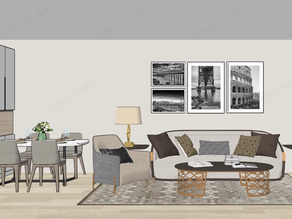 Living Room Dining Room Combo Idea sketchup model preview - SketchupBox