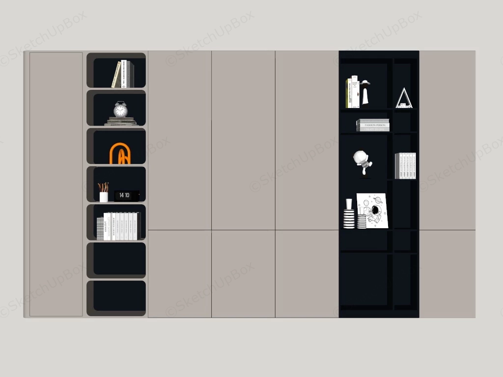 Modern Wardrobe Bookcase Combo sketchup model preview - SketchupBox
