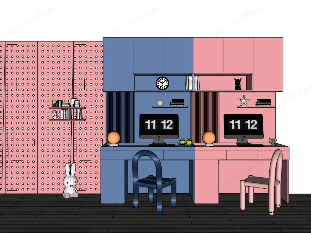 Kids Computer Desk With Hutch sketchup model preview - SketchupBox