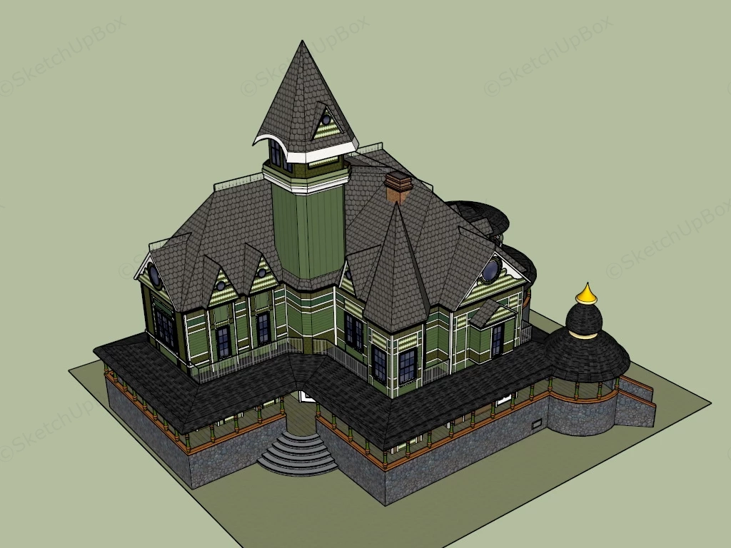 Gothic Victorian House sketchup model preview - SketchupBox