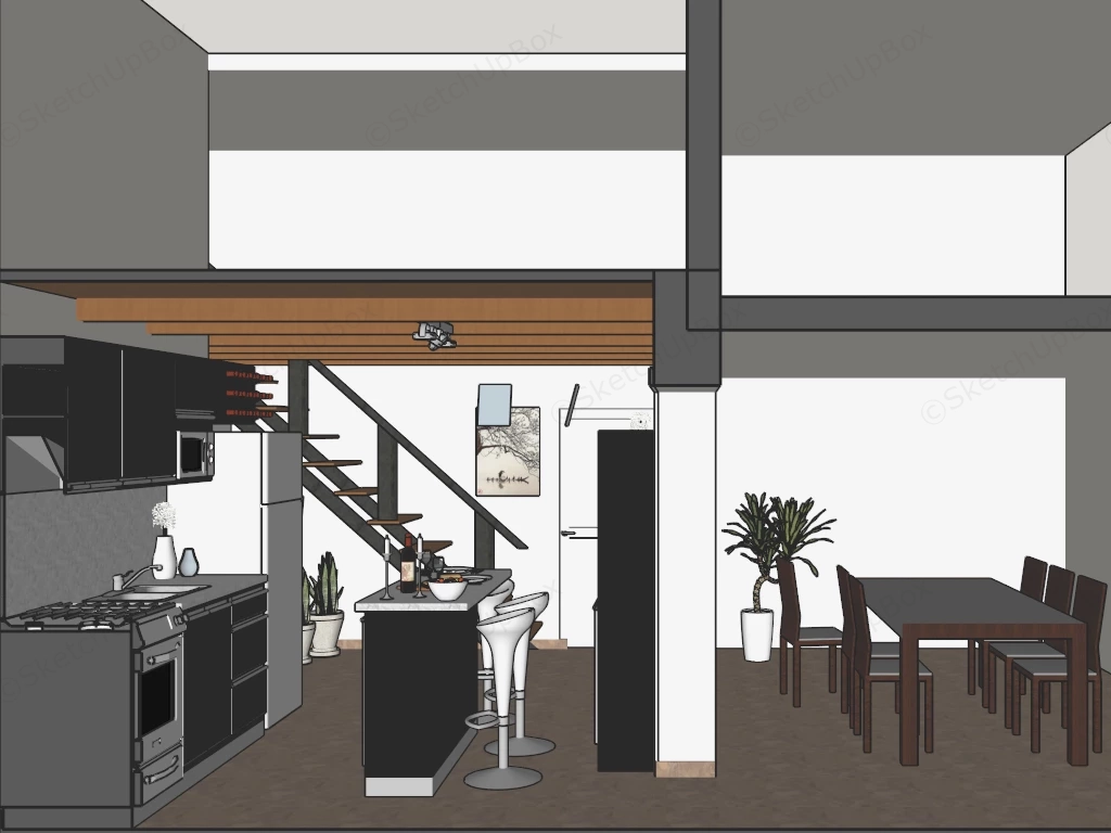 Loft House Kitchen sketchup model preview - SketchupBox