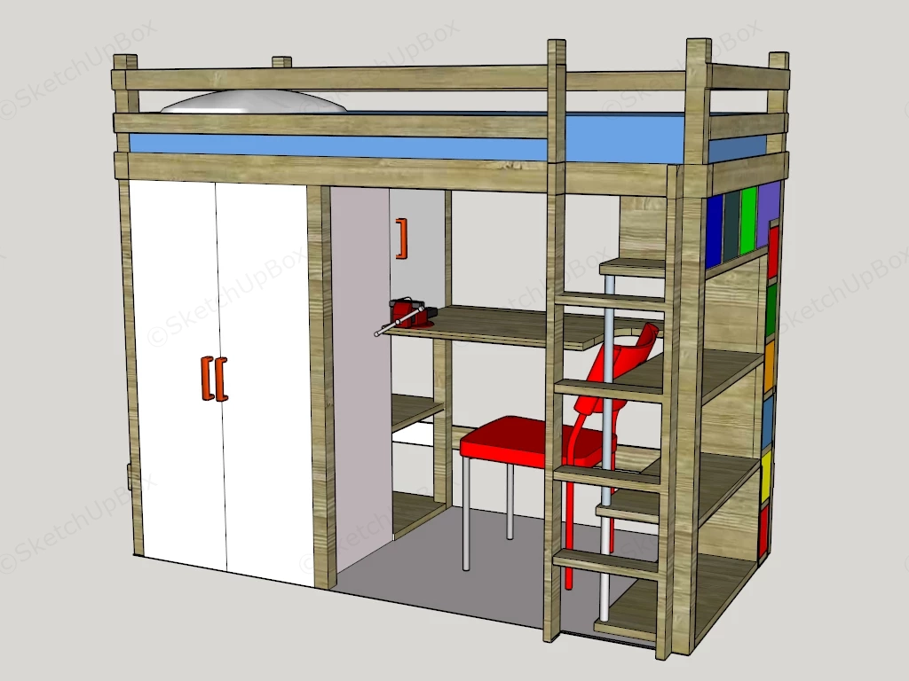 Adult Loft Bed sketchup model preview - SketchupBox