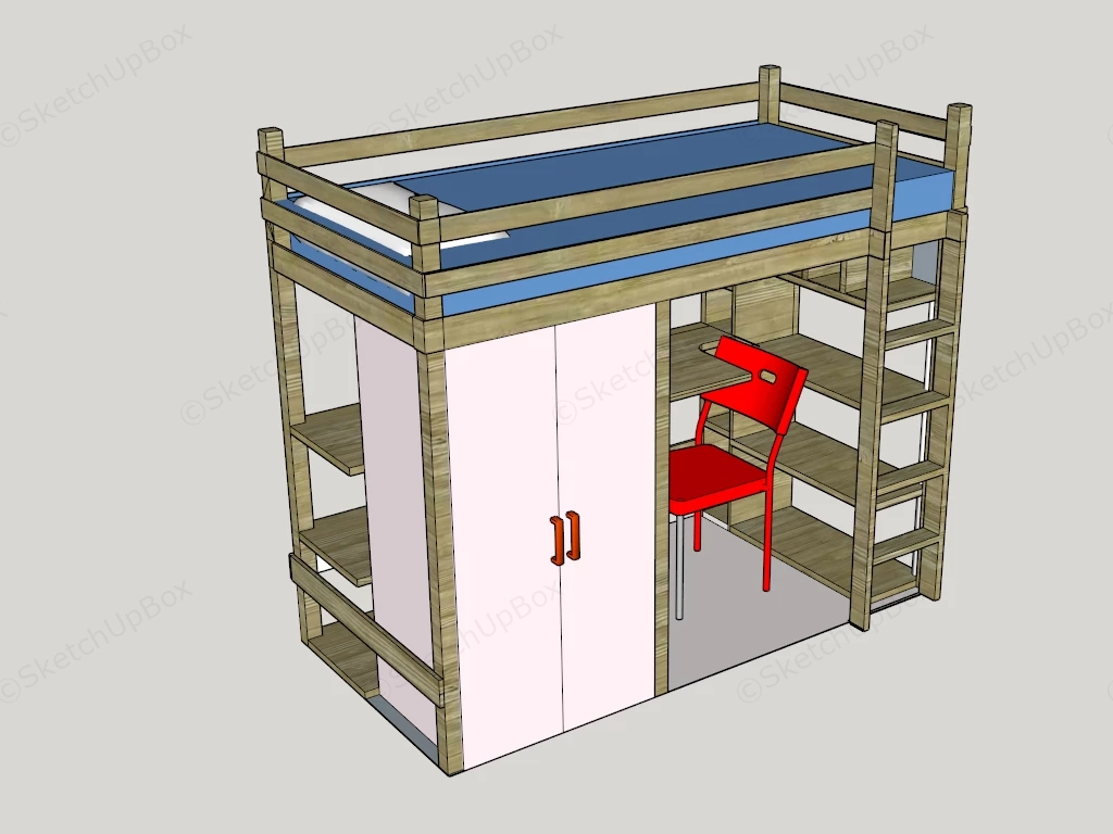 Adult Loft Bed sketchup model preview - SketchupBox