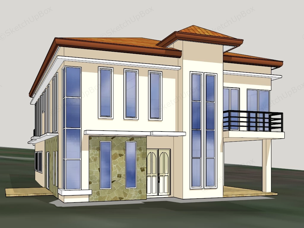 Simple 2 Story House sketchup model preview - SketchupBox