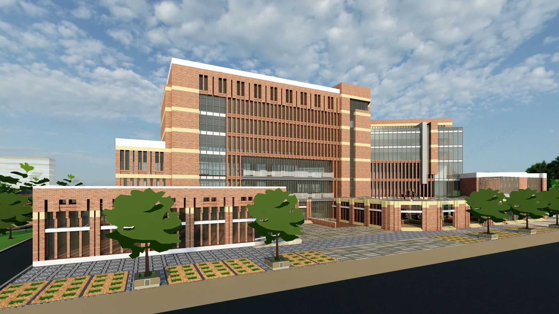 Modern Brick Office Building sketchup model preview - SketchupBox