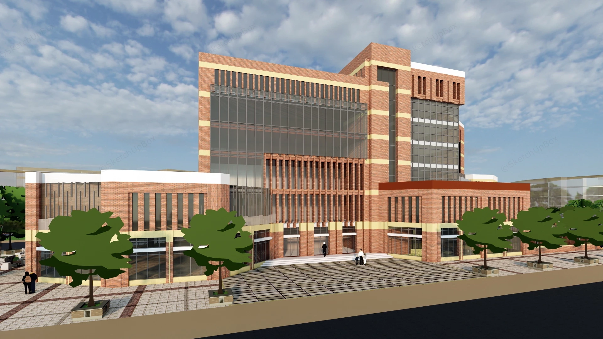 Modern Brick Office Building sketchup model preview - SketchupBox