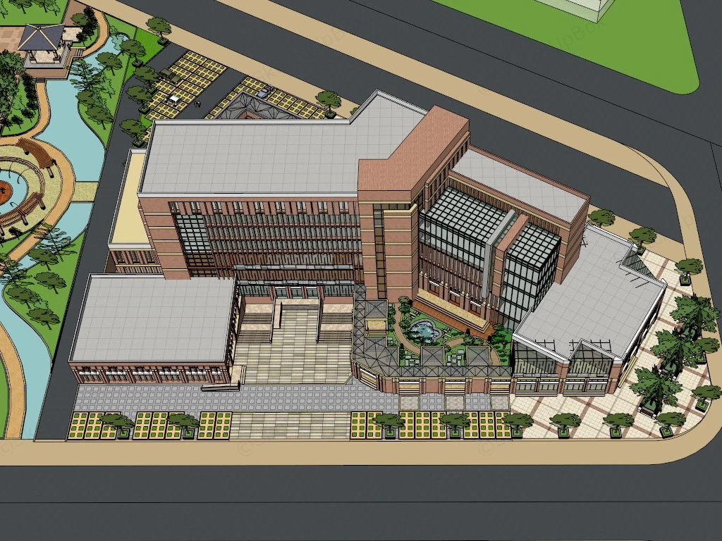 Modern Brick Office Building sketchup model preview - SketchupBox