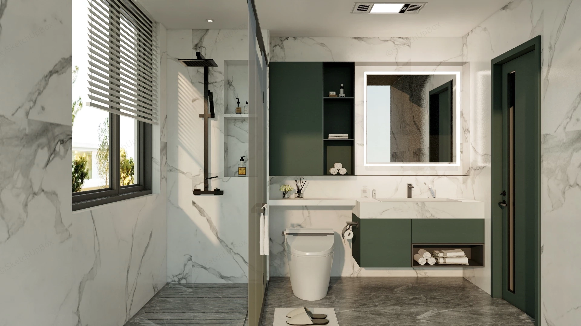 Grey And Green Bathroom sketchup model preview - SketchupBox