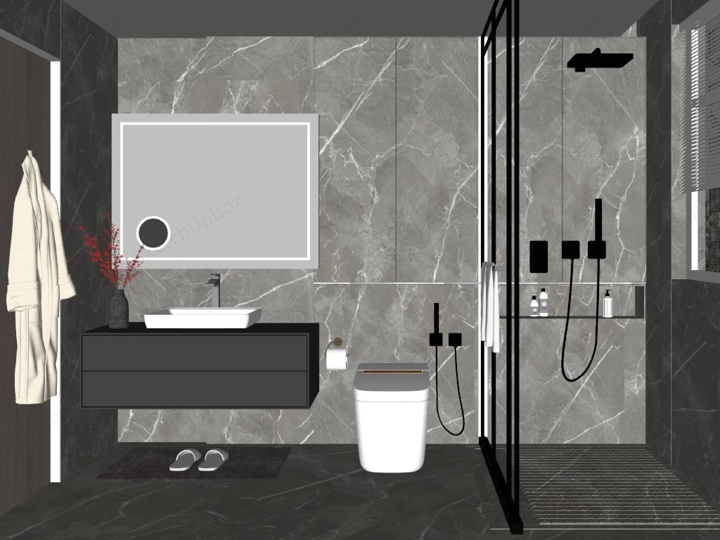 Grey Bathroom Design Idea sketchup model preview - SketchupBox