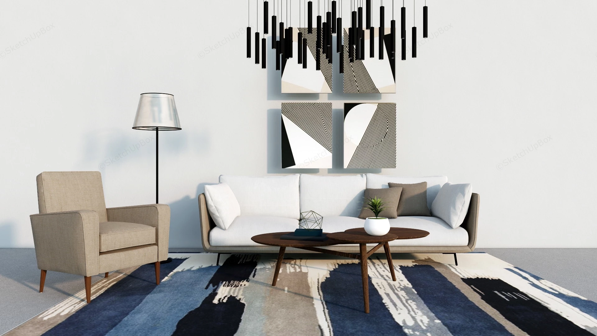 Small Casual Living Room Furniture sketchup model preview - SketchupBox