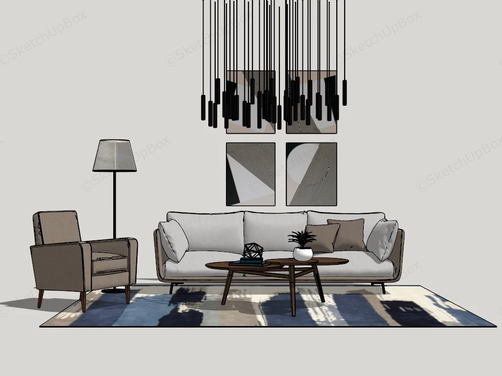 Small Casual Living Room Furniture sketchup model preview - SketchupBox
