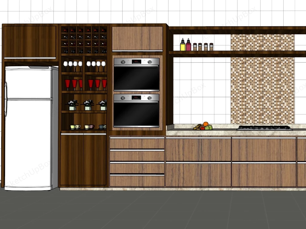 Long One Wall Kitchen Idea sketchup model preview - SketchupBox