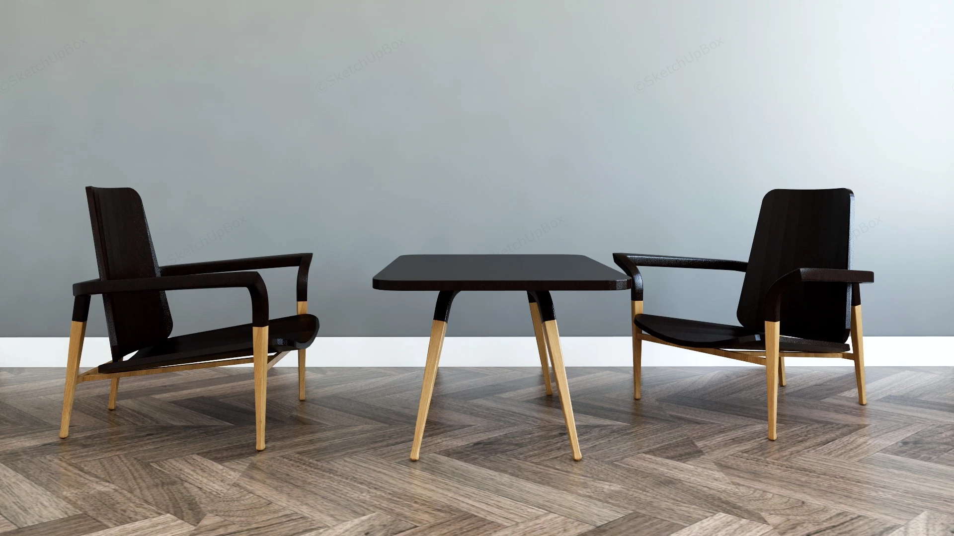 Modern Minimalist Accent Chair Set sketchup model preview - SketchupBox