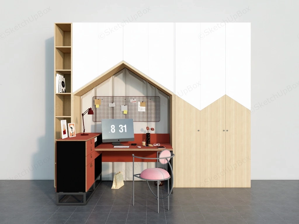 Wardrobe With Study Desk Design Idea sketchup model preview - SketchupBox