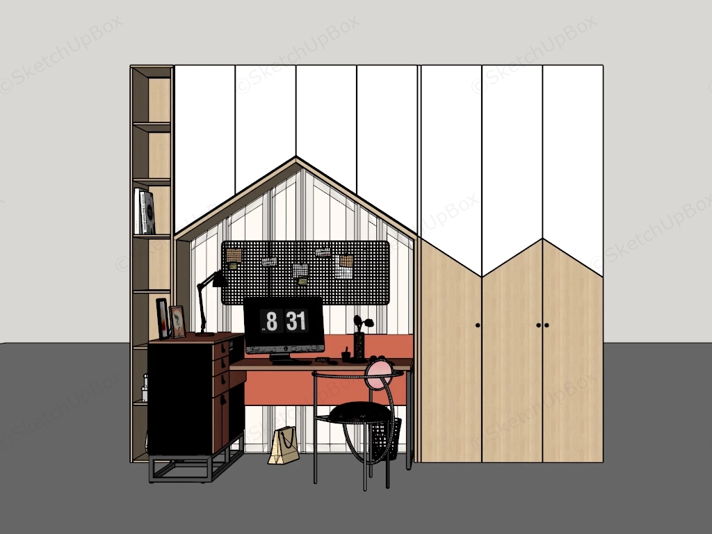 Wardrobe With Study Desk Design Idea sketchup model preview - SketchupBox