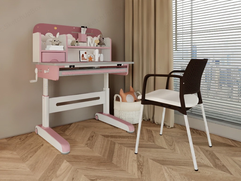 Pink Study Desk Set sketchup model preview - SketchupBox
