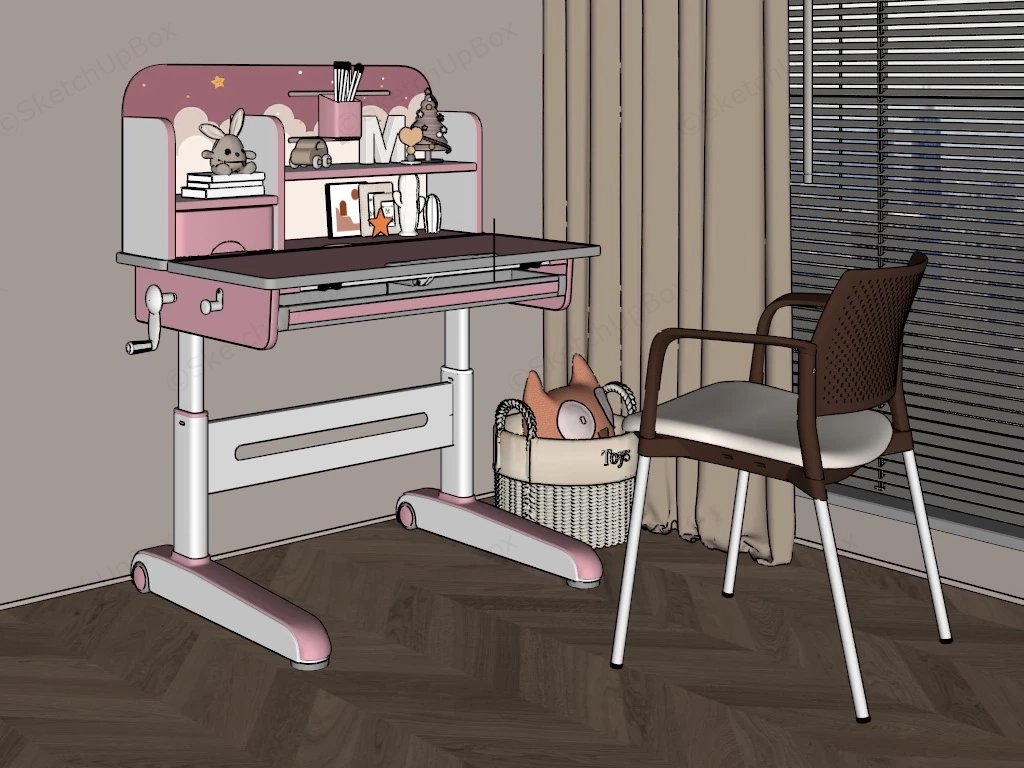 Pink Study Desk Set sketchup model preview - SketchupBox