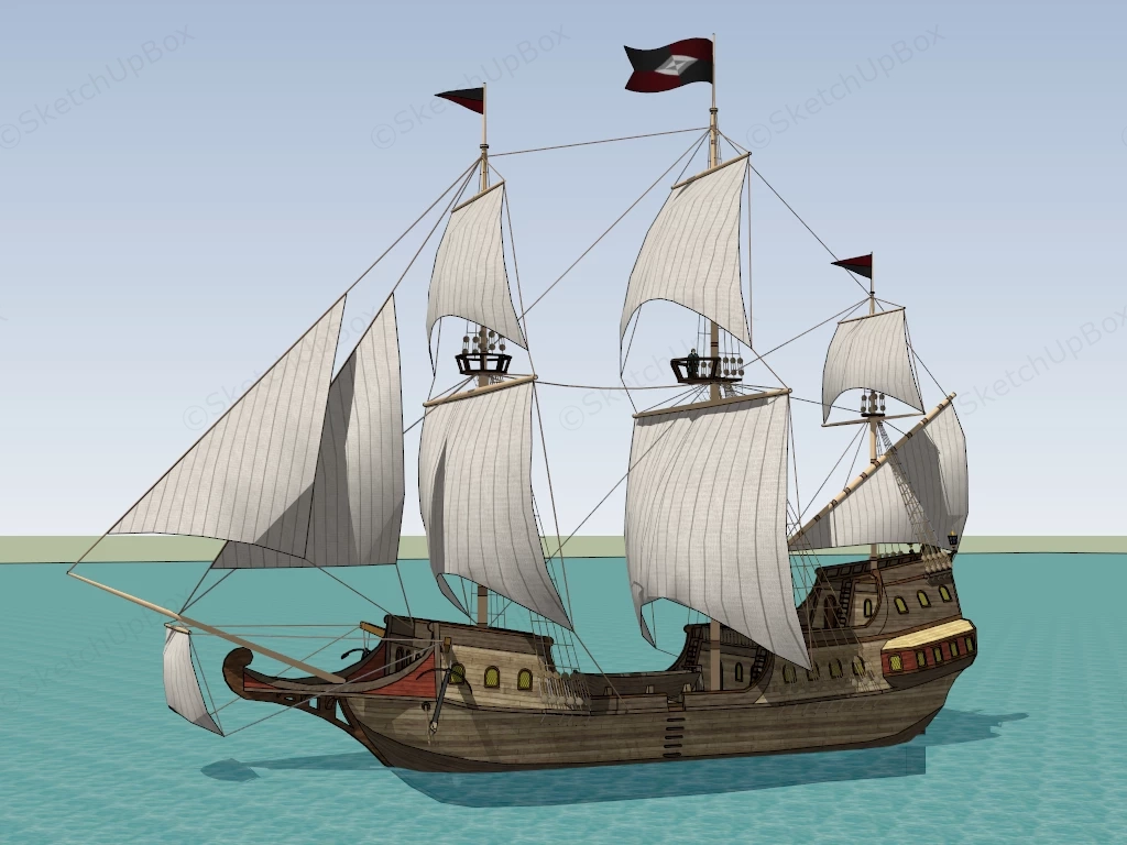 Vintage Merchant Sailing Ship sketchup model preview - SketchupBox