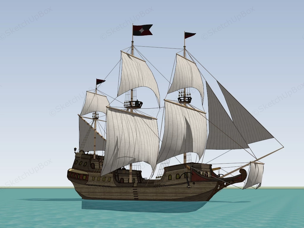 Vintage Merchant Sailing Ship sketchup model preview - SketchupBox