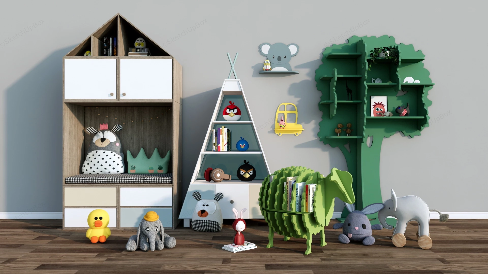 Kids Bookcase And Toy Storage sketchup model preview - SketchupBox