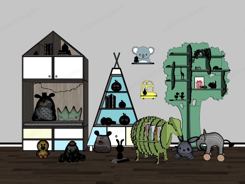 Kids Bookcase And Toy Storage sketchup model preview - SketchupBox