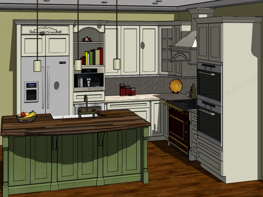 Small Retro Kitchen With Island sketchup model preview - SketchupBox