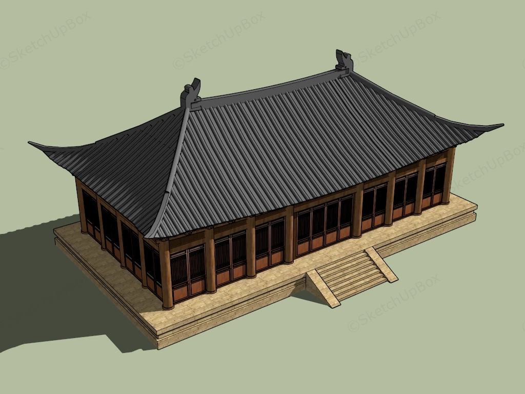 Chinese Temple Building sketchup model preview - SketchupBox