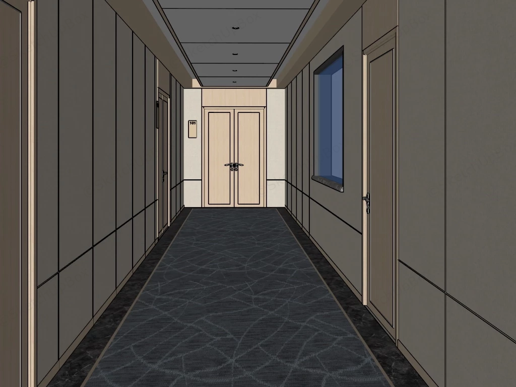 Modern Hotel Corridor Design sketchup model preview - SketchupBox