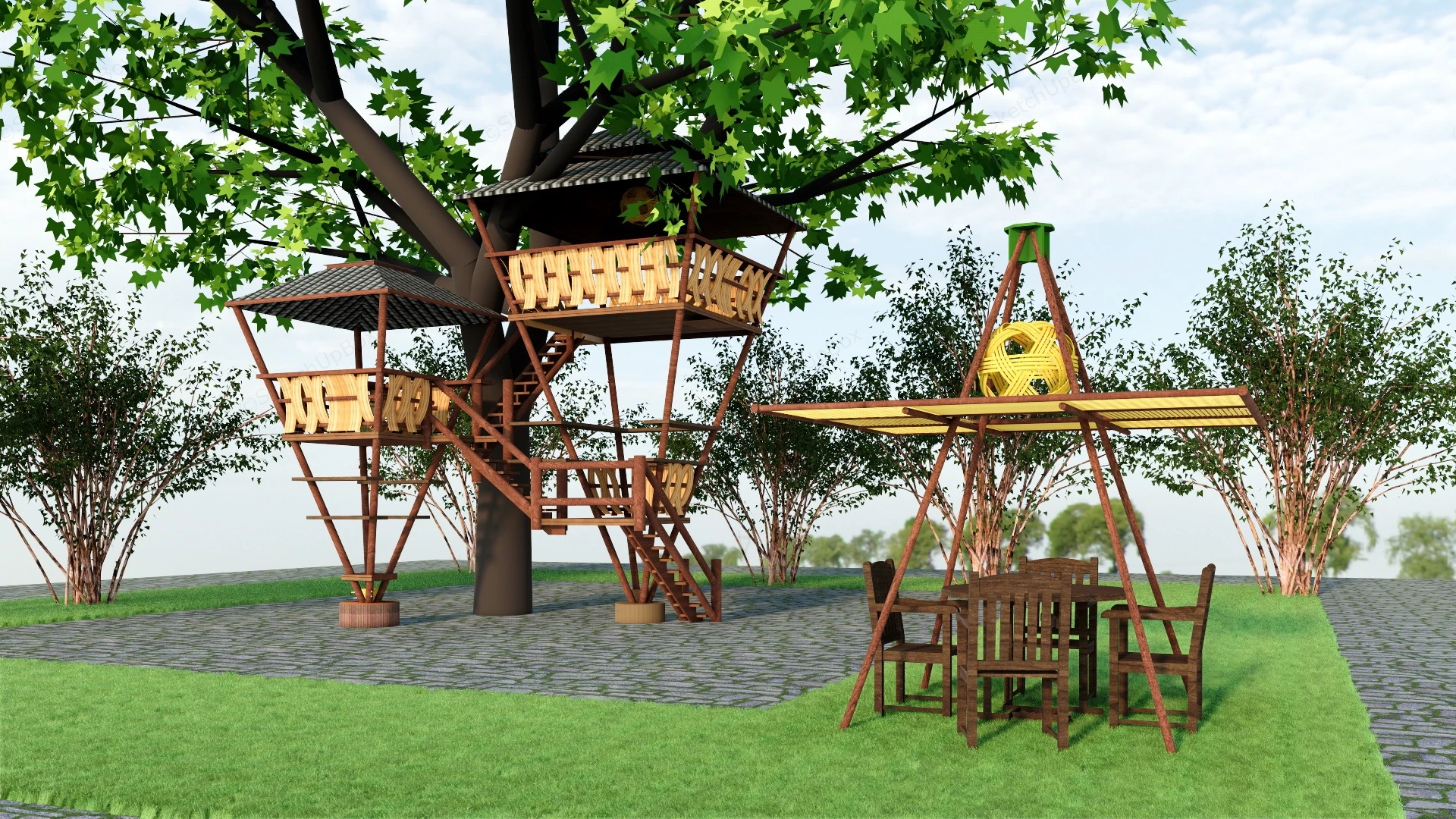 Backyard Treehouse sketchup model preview - SketchupBox