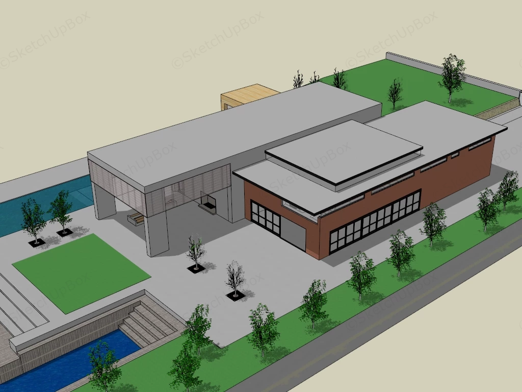Contemporary Waterfront Villa sketchup model preview - SketchupBox