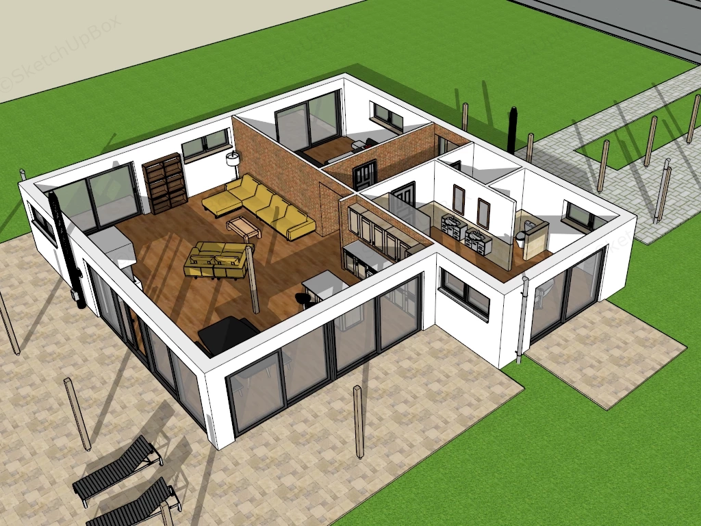 One Bedroom House Plan sketchup model preview - SketchupBox