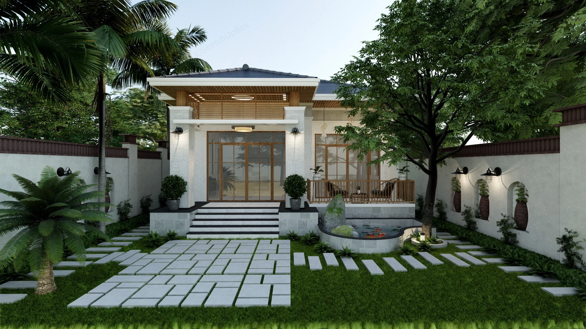Contemporary Narrow Lot House sketchup model preview - SketchupBox