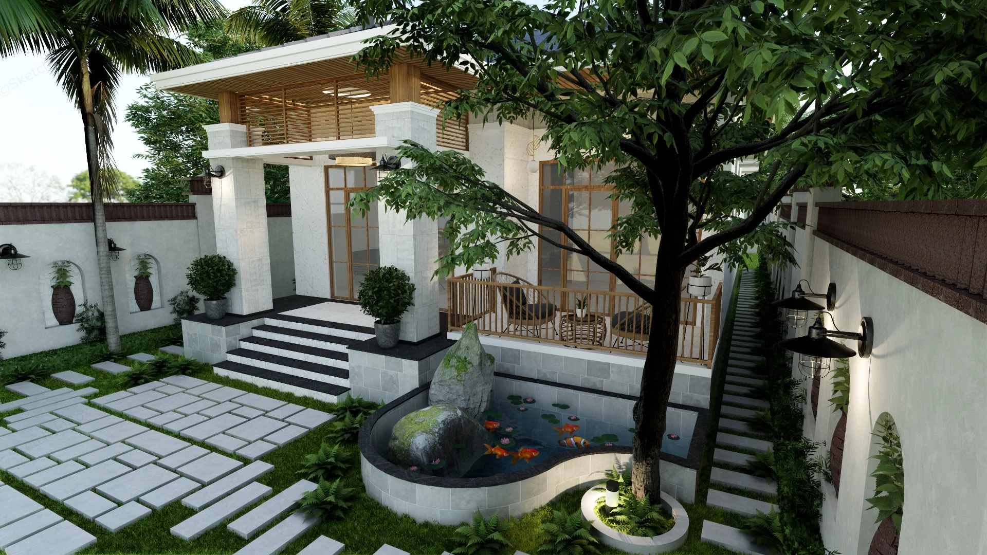 Contemporary Narrow Lot House sketchup model preview - SketchupBox