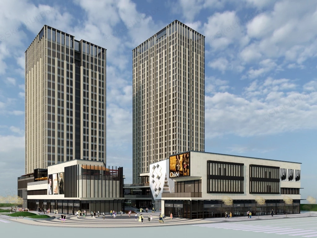 Modern Commercial Plaza Design sketchup model preview - SketchupBox