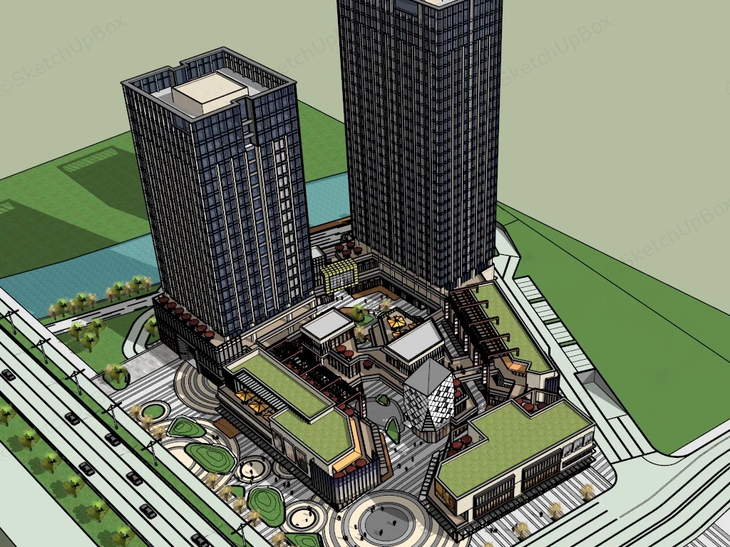 Modern Commercial Plaza Design sketchup model preview - SketchupBox