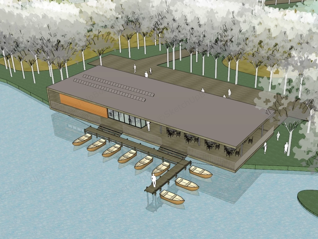 Pleasure Rowboat Moored Pier sketchup model preview - SketchupBox