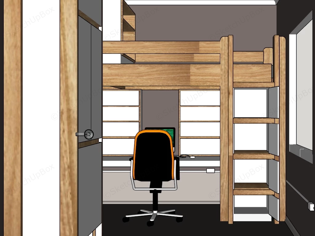 Adult Loft Bed With Desk sketchup model preview - SketchupBox