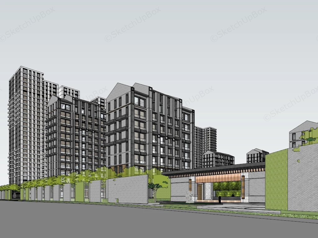 Residential Compound Design sketchup model preview - SketchupBox