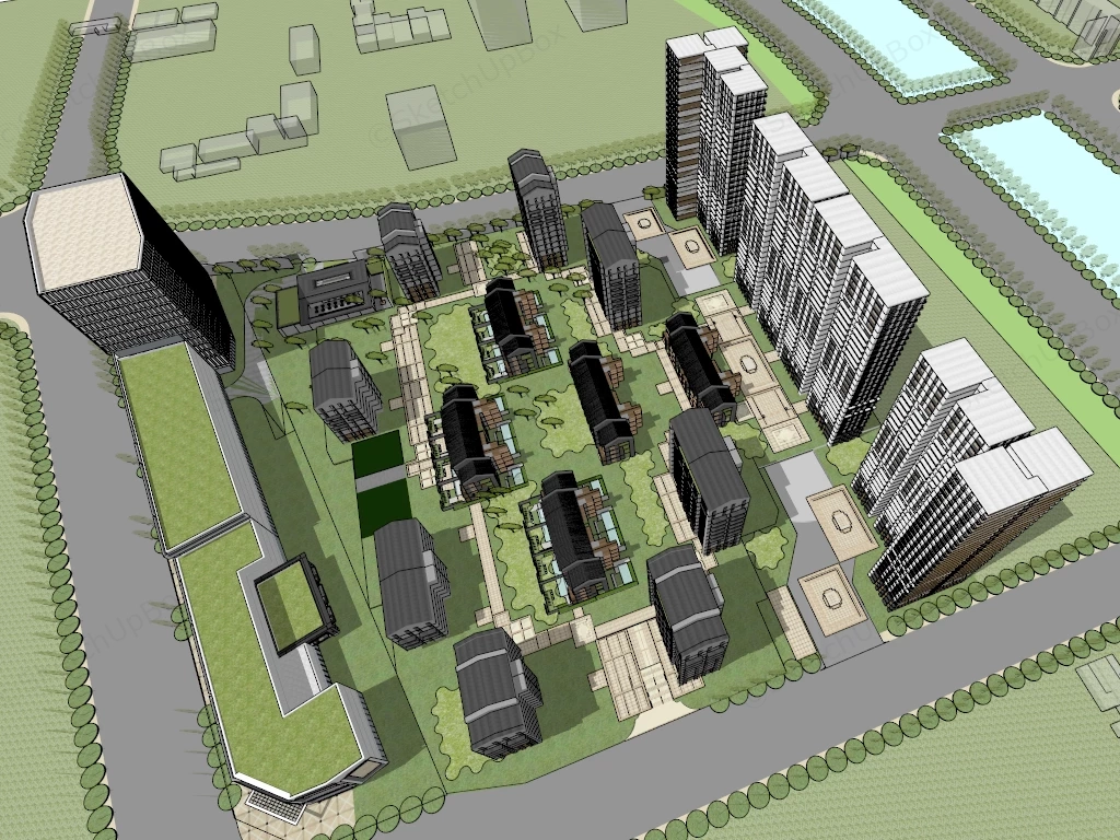 Residential Compound Design sketchup model preview - SketchupBox