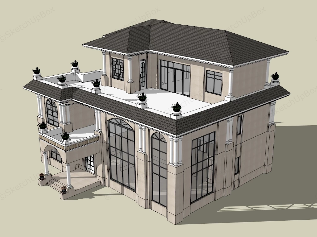 2 Story Prairie House sketchup model preview - SketchupBox