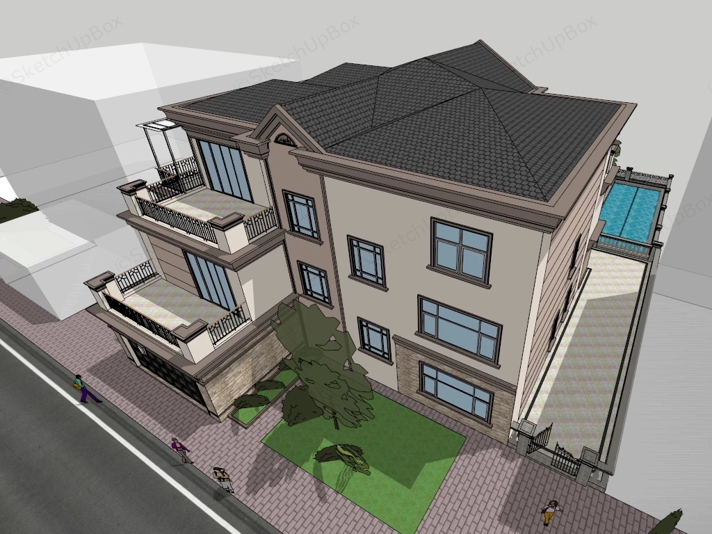 3 Storey Villa sketchup model preview - SketchupBox