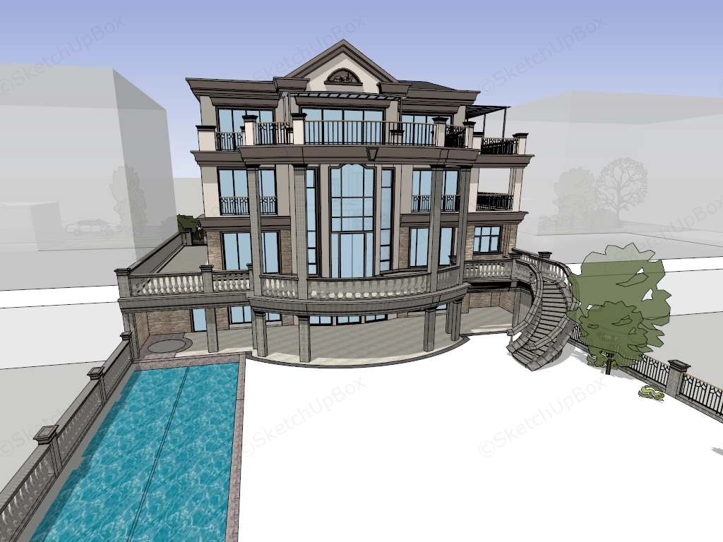 3 Storey Villa sketchup model preview - SketchupBox