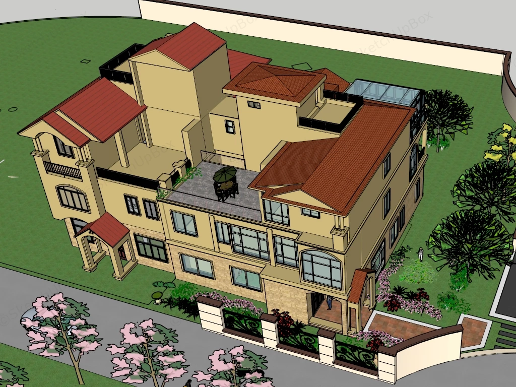 Twin House Architecture sketchup model preview - SketchupBox