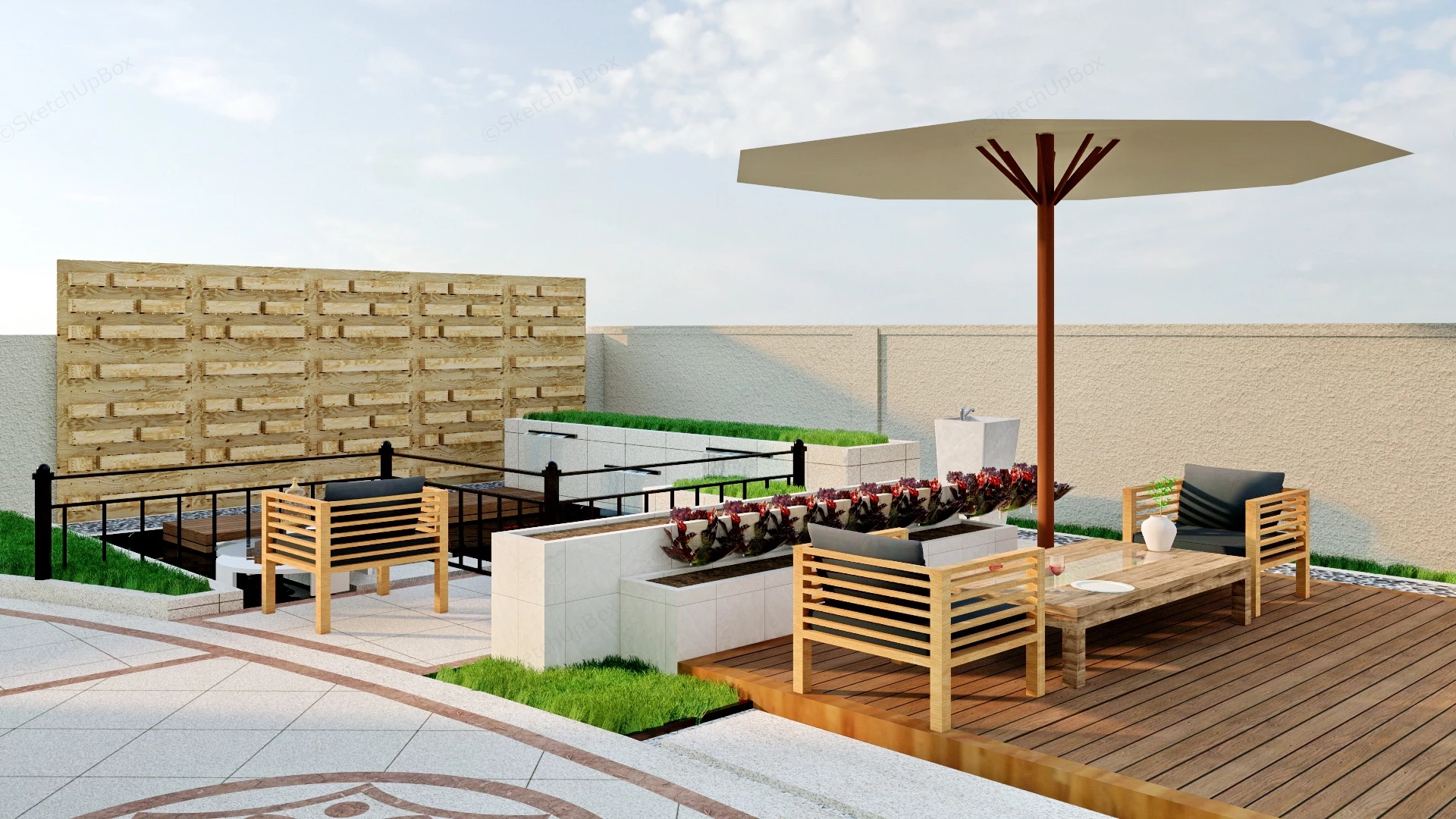 Small Backyard Design sketchup model preview - SketchupBox