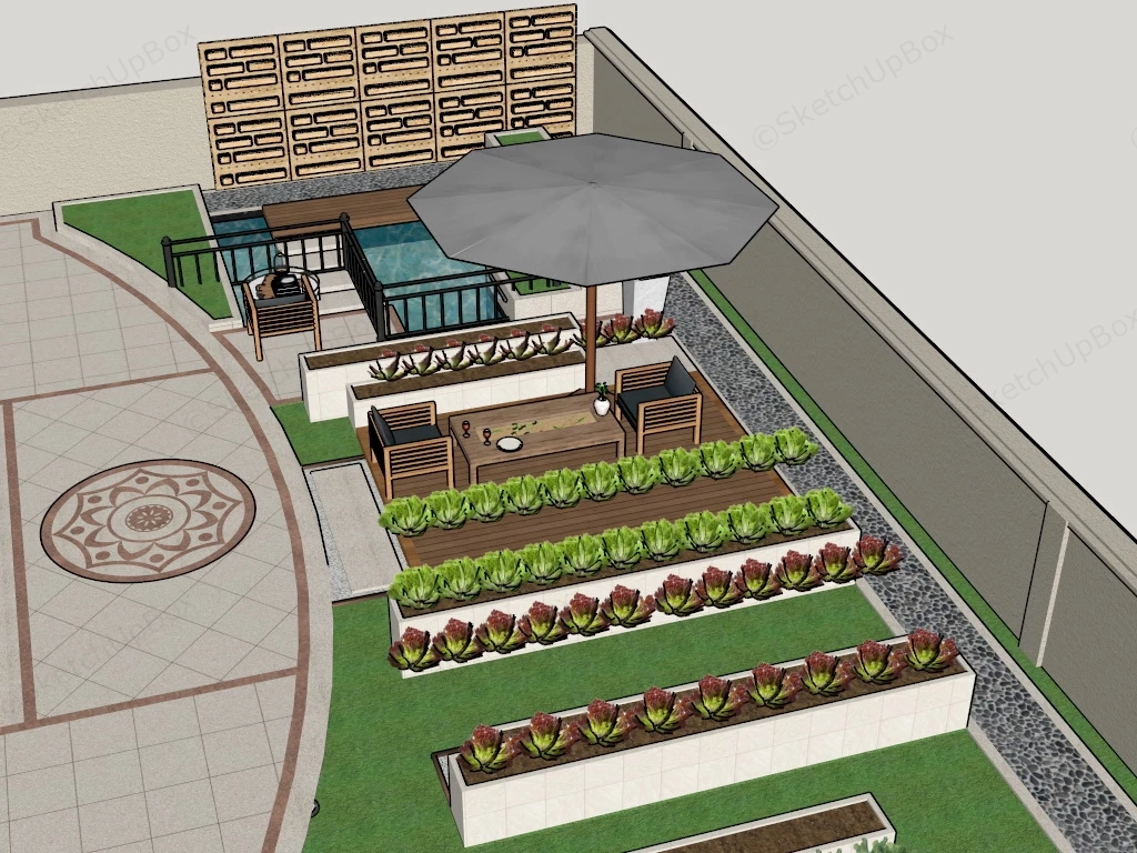 Small Backyard Design sketchup model preview - SketchupBox