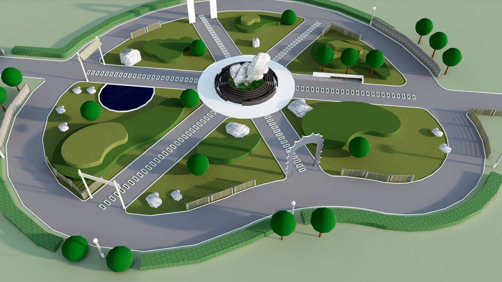Circular Landscape Design sketchup model preview - SketchupBox